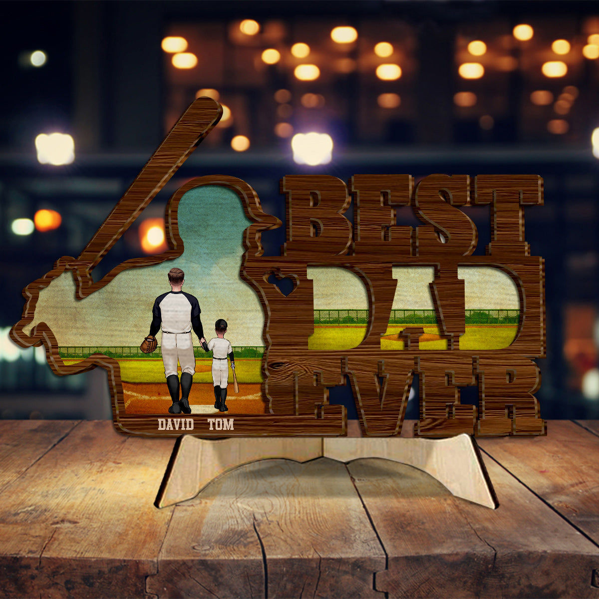 Best Dad Ever Baseball Dad - Personalized Baseball 2 Layered Wood Sign / Wood Plaque