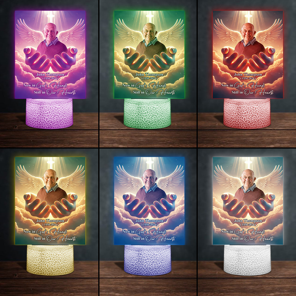 Now in God's hands Still in our hearts - Personalized Memorial Shaped Plaque Light Base