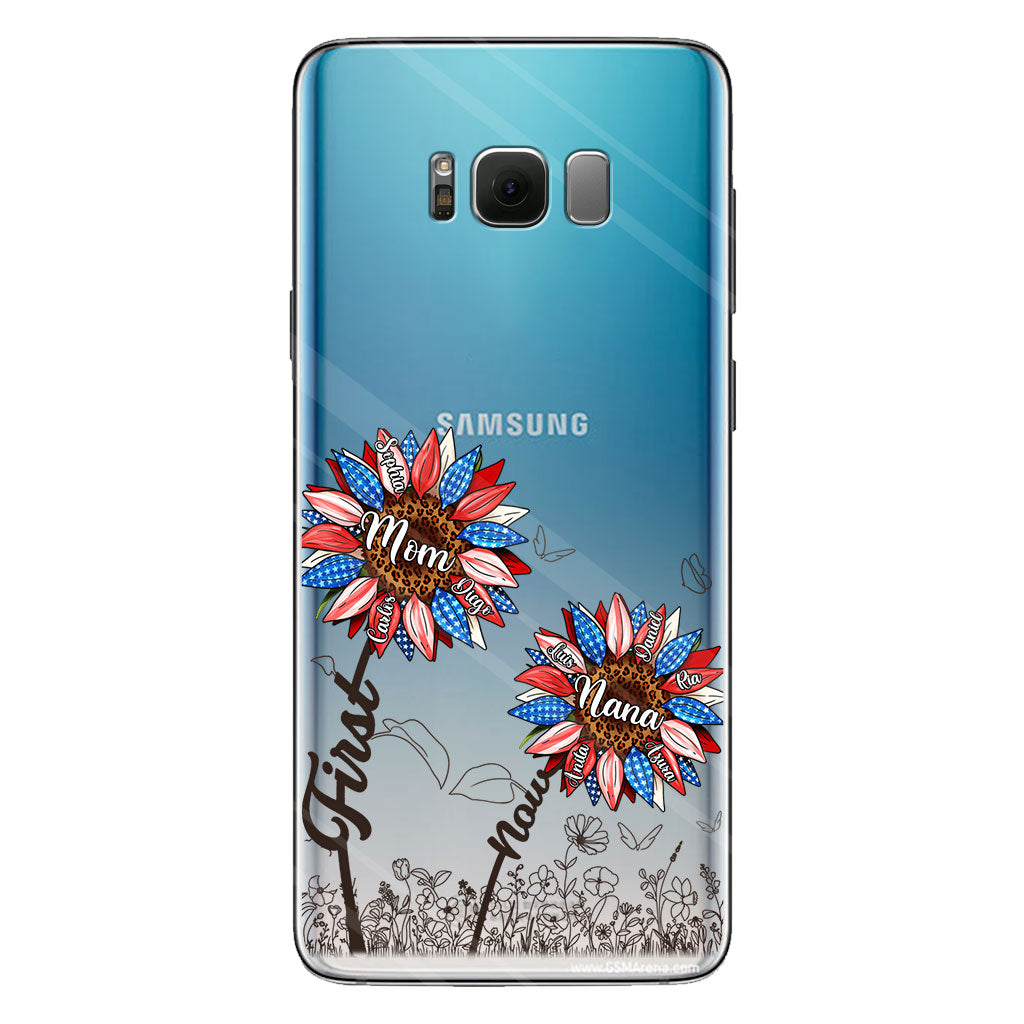 Première maman, maintenant grand-mère - Version Tournesol - Coque de téléphone transparente personnalisée pour grand-mère