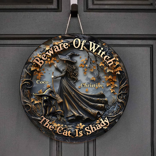 Halloween est mieux avec un chat - Panneau rond en bois personnalisé avec un chat noir