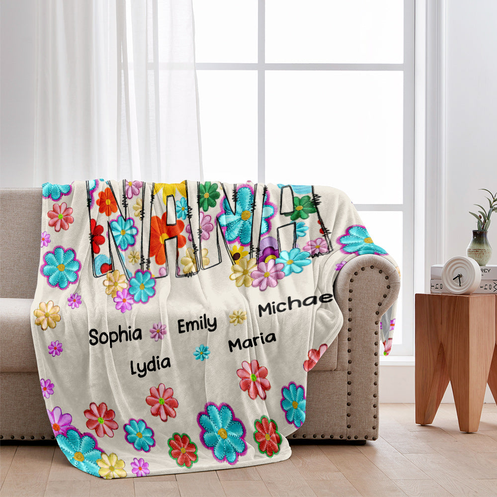 Couverture personnalisée « Bénie d'être appelée Nana » à motif floral