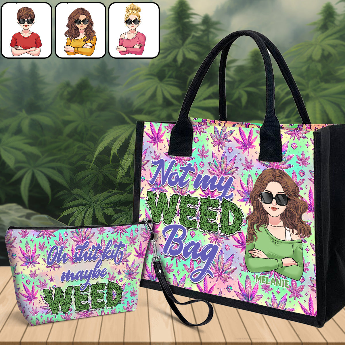 Mother Shite Maybe 420 - Sac fourre-tout et trousse de toilette en toile personnalisée sur le thème du cannabis