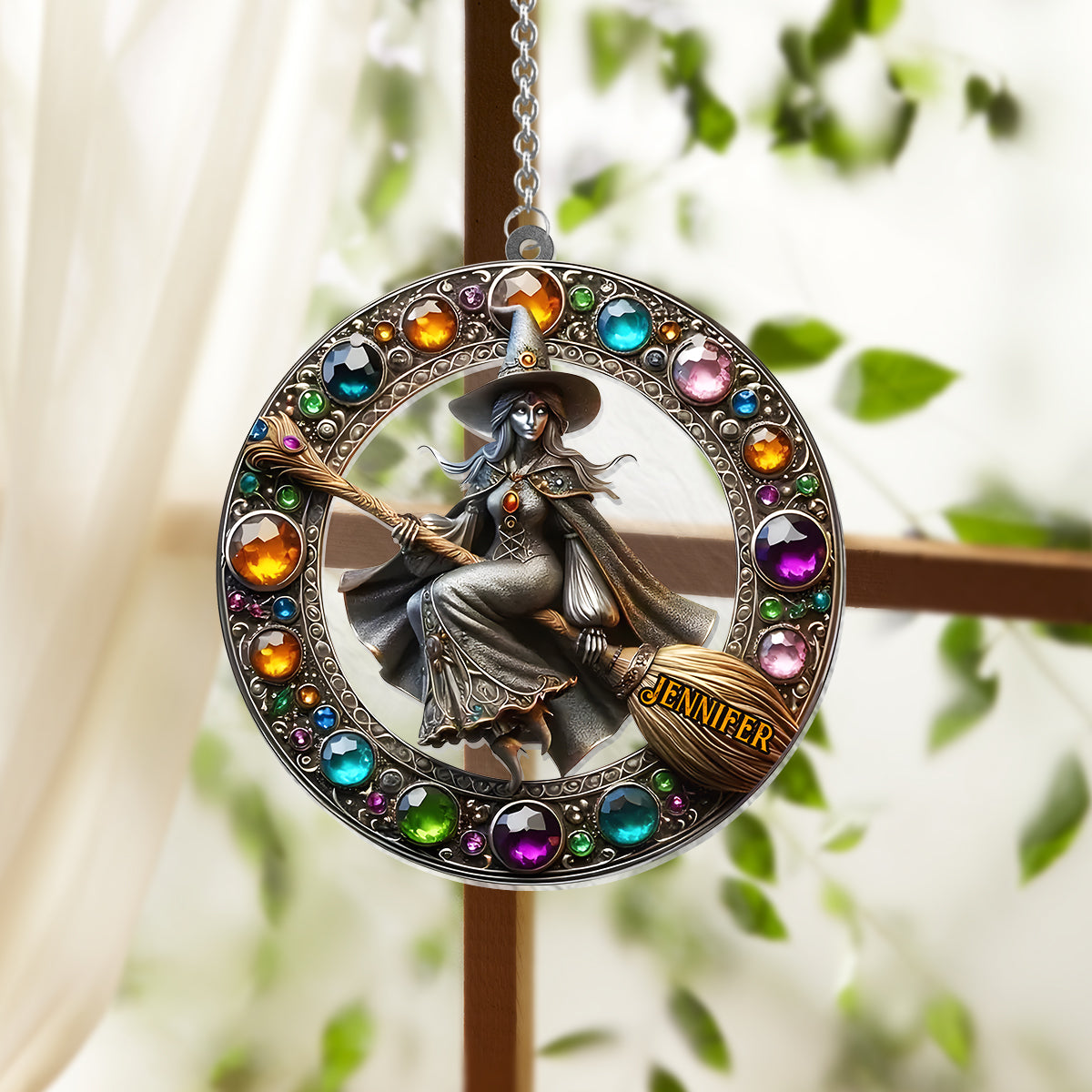 Belle Sorcière - Ornement Attrape-Soleil à suspendre à la fenêtre, personnalisé et orné d'une sorcière 
