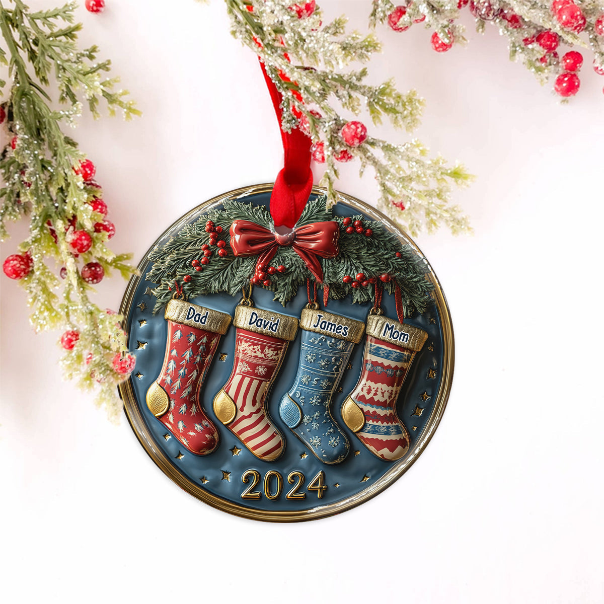 Family Socks - Personalized Family Ceramic Circle Ornament