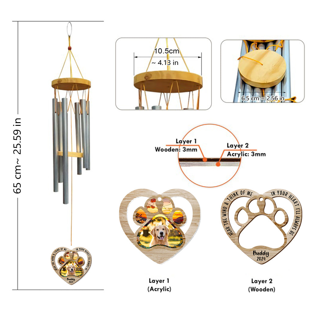Écoute le vent et pense à moi - Carillon éolien personnalisé pour chien