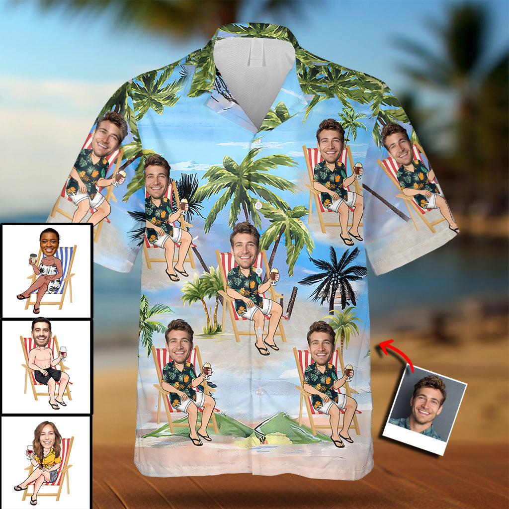 Chemise hawaïenne personnalisée « Any Face Palm Tree » pour amoureux de la mer
