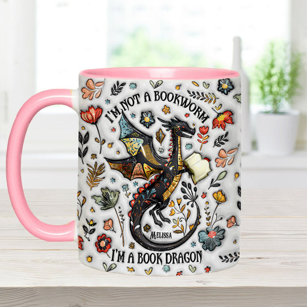 I'm Not A Book Worm I'm A Book Dragon - Personalized Book Accent Mug