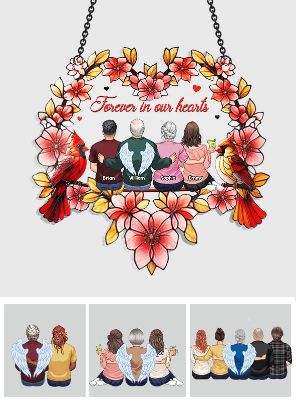À jamais dans nos cœurs - Ornement commémoratif personnalisé à suspendre à la fenêtre, attrape-soleil 