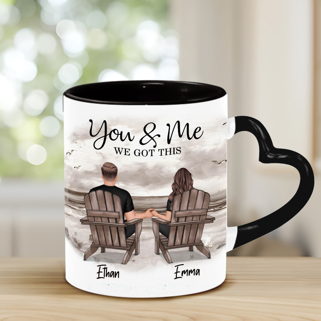Toi et moi, on gère ! - Mug personnalisé pour couple avec anse en forme de cœur