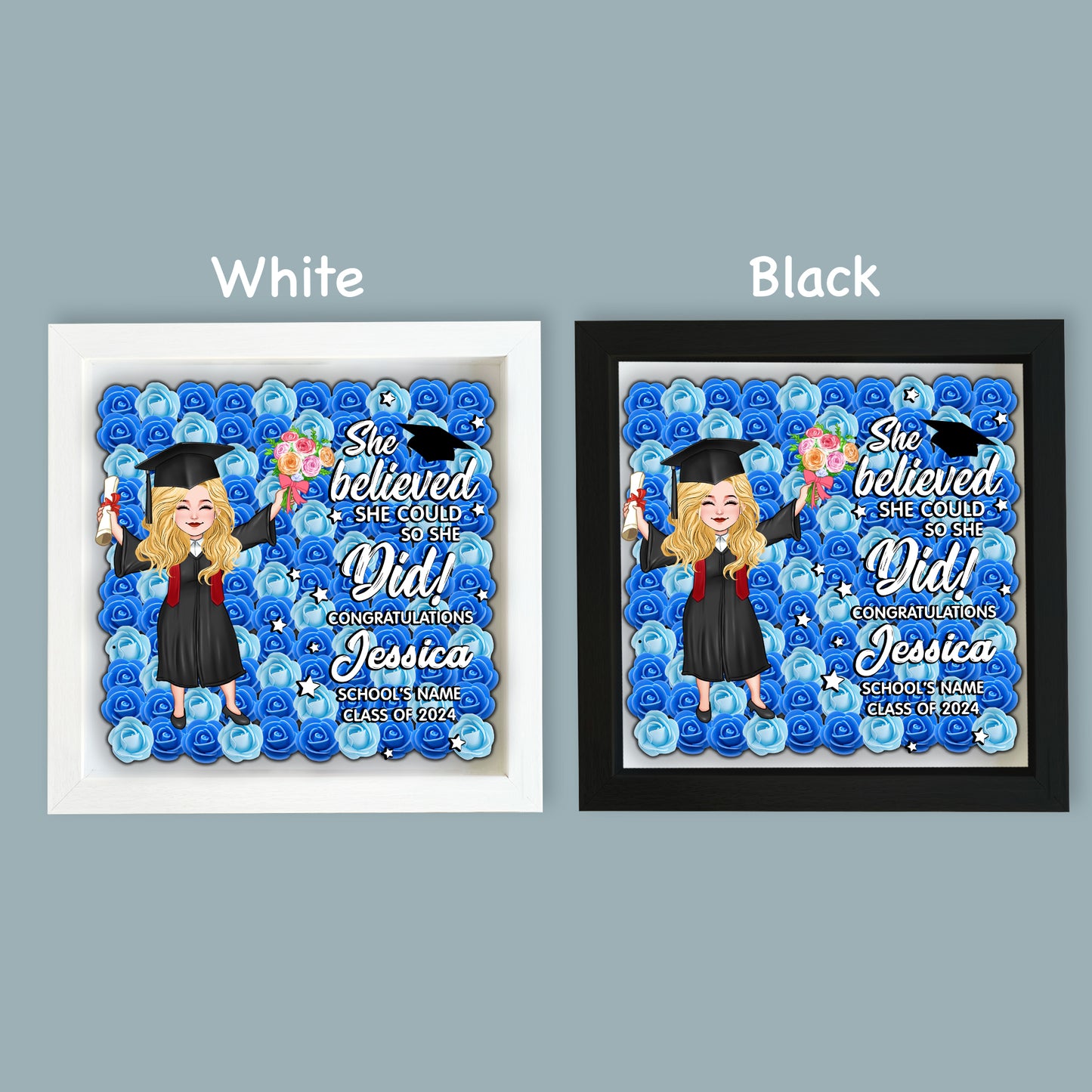 She Believed She Could So She Did - Personalized Graduation Custom Shaped Flower Shadow Box