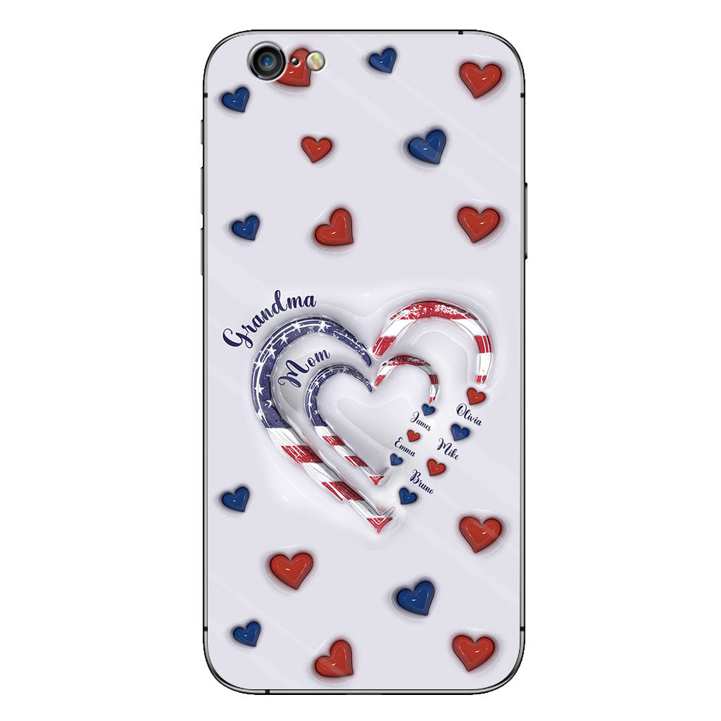 Coque de téléphone personnalisée « Cœurs de grand-mère » pour le 4 juillet