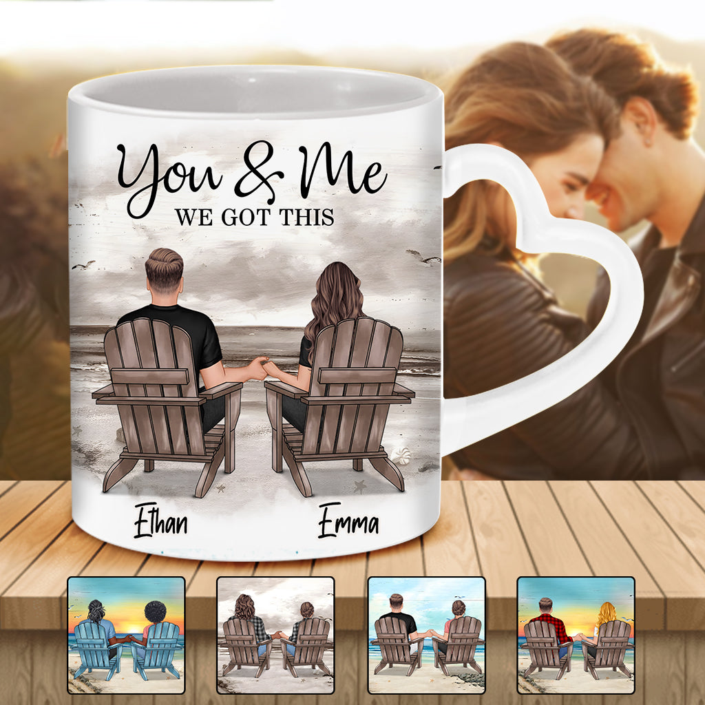 Toi et moi, on gère ! - Mug personnalisé pour couple avec anse en forme de cœur