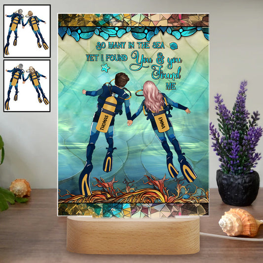 Toi, moi et la mer - Plaque lumineuse personnalisée en forme de plongée sous-marine