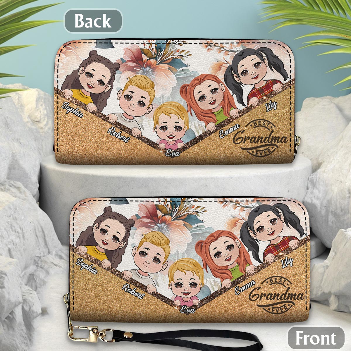 Meilleure grand-mère du monde - Portefeuille long en cuir personnalisé pour grand-mère