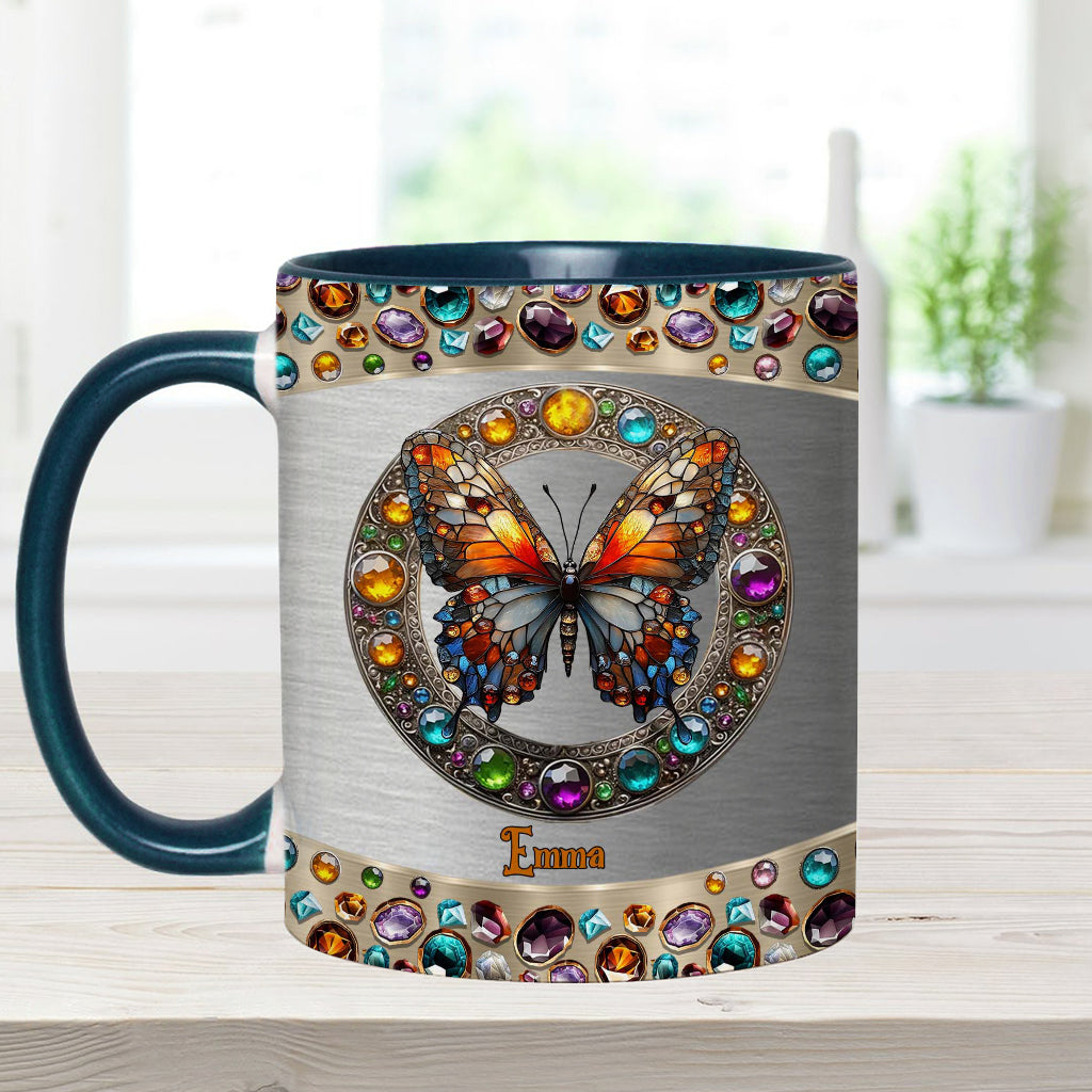 Mug personnalisé « Beauté du vitrail » avec motif papillon
