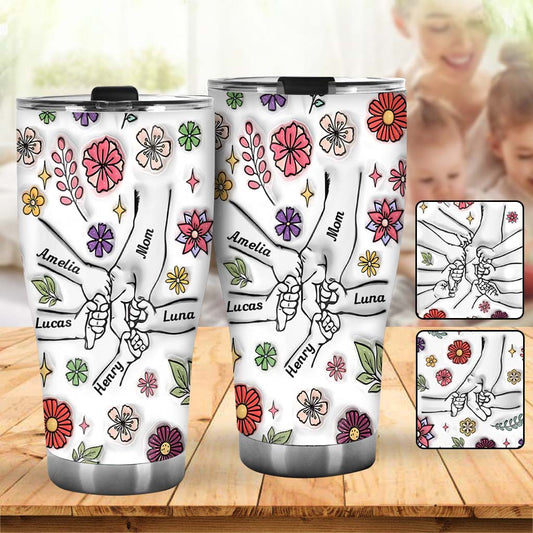 Gobelet personnalisé « Mamie Maman Main dans la Main » avec fleurs printanières