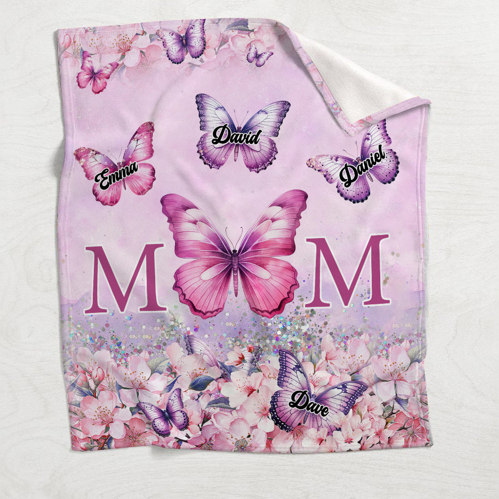 Couverture personnalisée pour maman, motif papillon rose à fleurs -