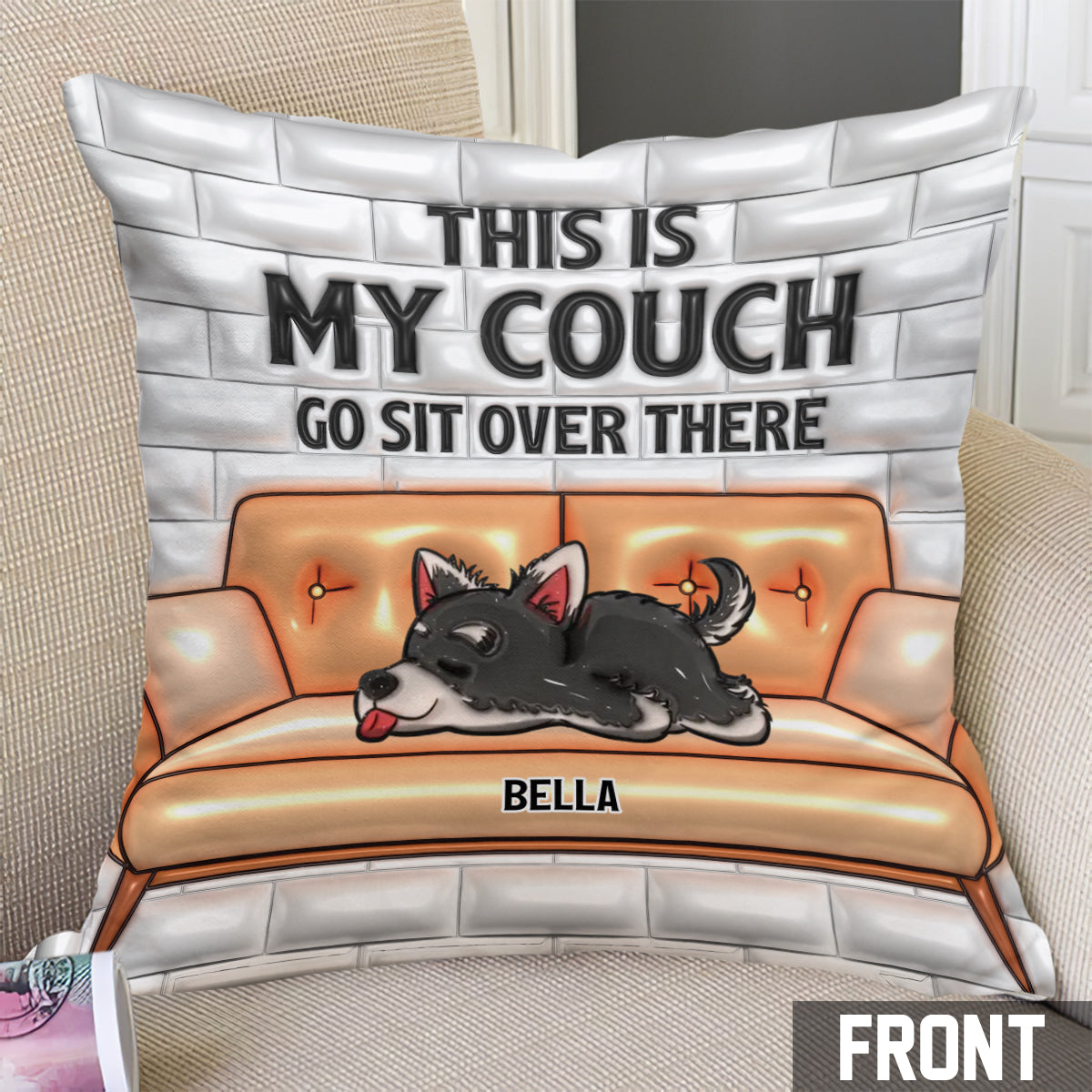 Coussin décoratif personnalisé pour chien « Ceci est mon canapé »