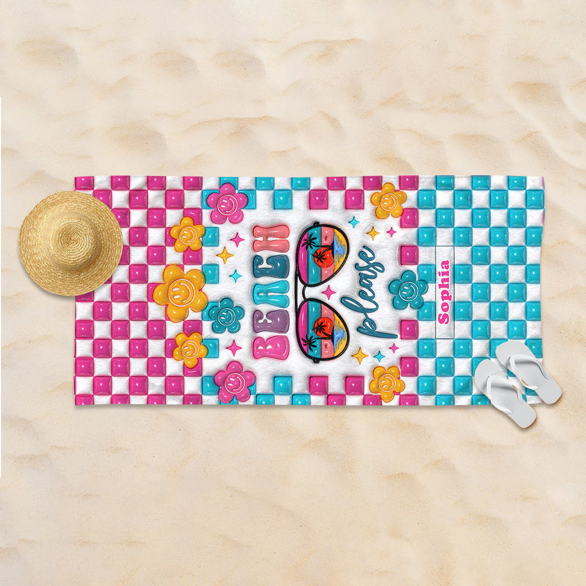 Serviette de plage personnalisée « Beach Please » pour amoureux de la mer