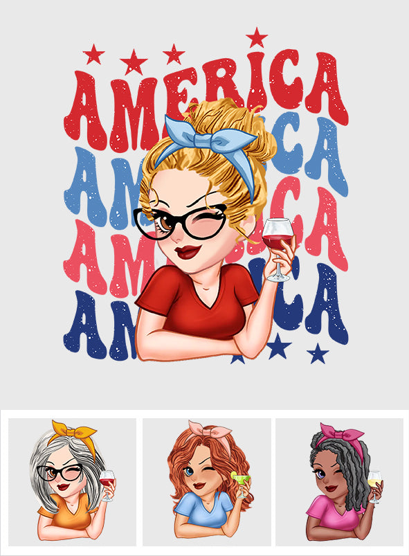 American Girly - Autocollant personnalisé pour la fête de l'Indépendance/le 4 juillet