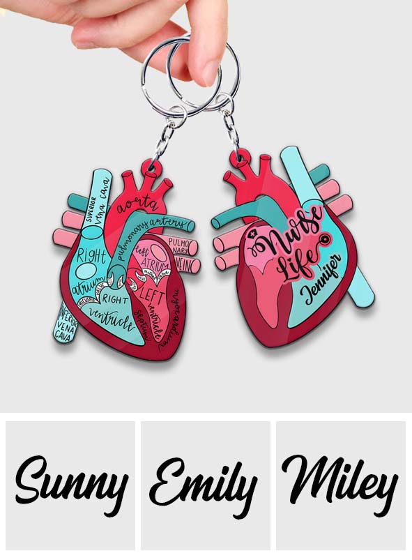 Anatomie du cœur - Porte-clés personnalisé « Infirmière » - Vie d'infirmière - Anatomie du cœur