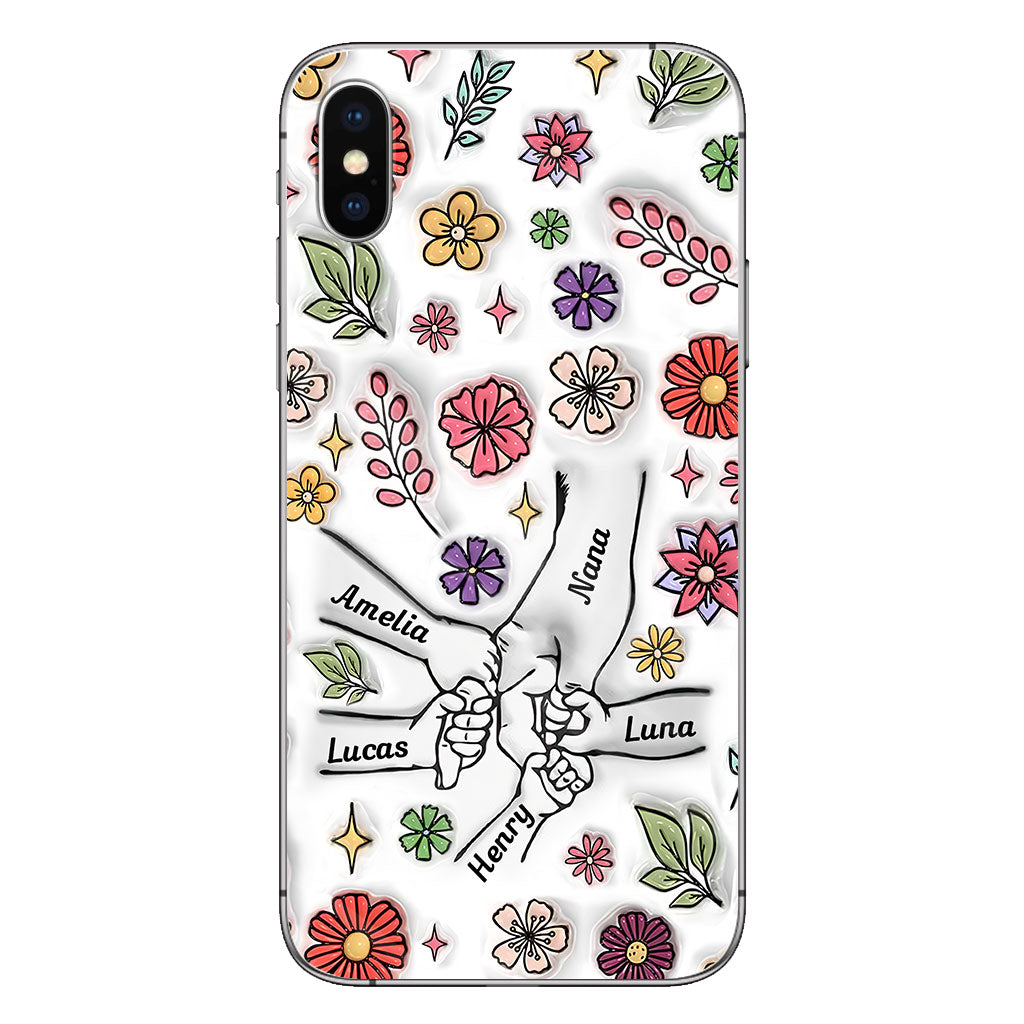 Coque de téléphone personnalisée pour grand-mère avec motif floral printanier et mains qui se tiennent - Mamie et maman