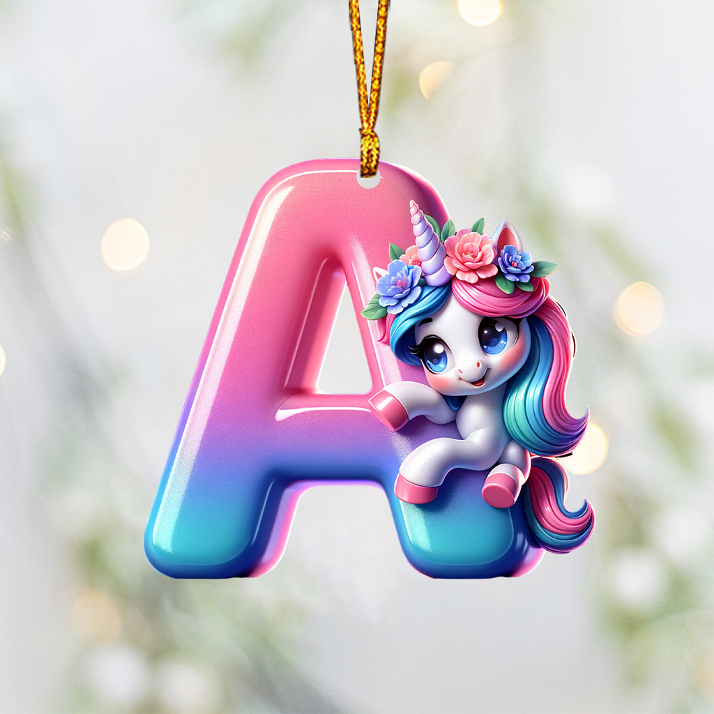 Cute Unicorn Letter - Personalized Kid Ornament