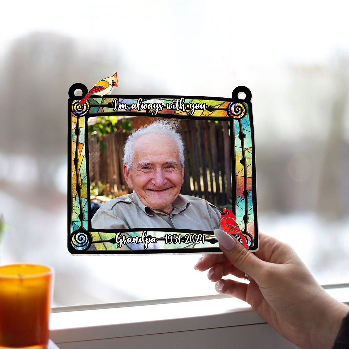 Le ciel est différent en mémoire du cardinal - Ornement attrape-soleil commémoratif personnalisé à suspendre à la fenêtre 