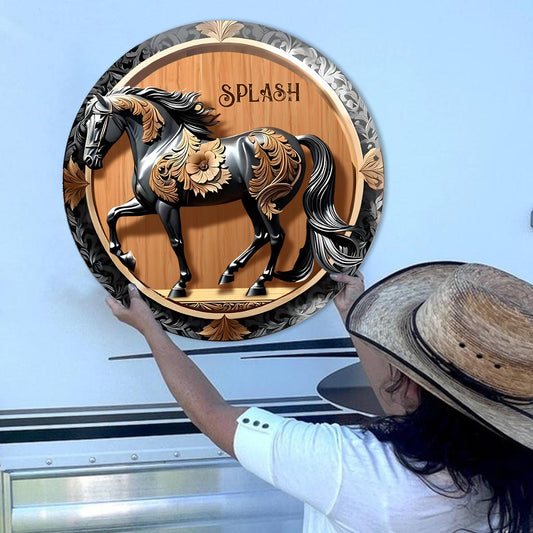 Cheval noir - Panneau en bois personnalisé en forme de cheval