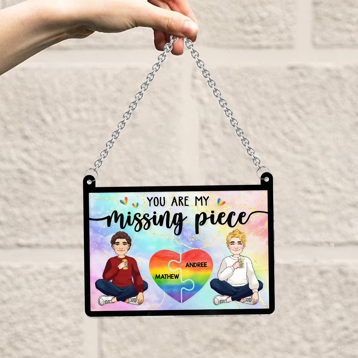 Ma pièce manquante - Attrape-soleil personnalisé à suspendre à une fenêtre, symbole de soutien LGBT 