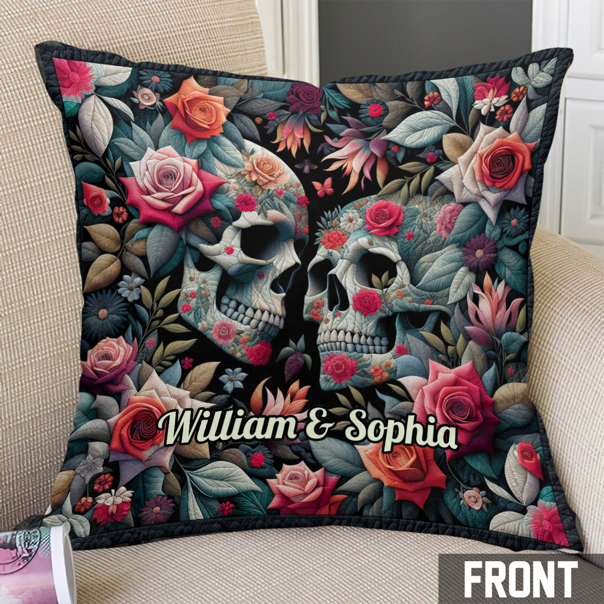 Jusqu'à ce que la mort nous sépare - Coussin décoratif personnalisé en forme de crâne