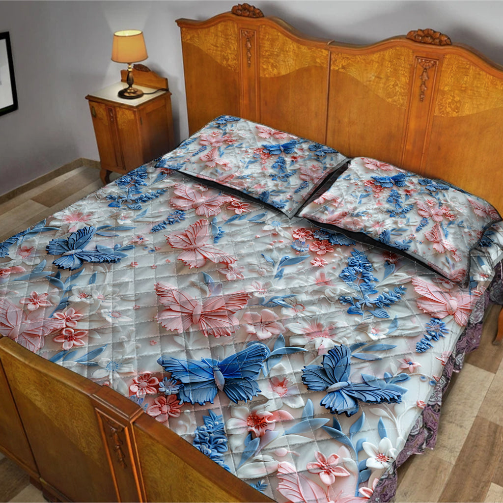 Pink And Blue Butterflies - Personalized Butterfly Quilt Set