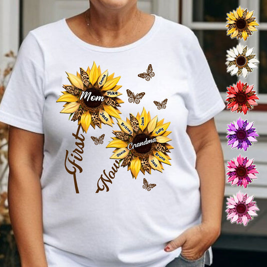 D'abord maman, maintenant grand-mère Tournesol - T-shirt et sweat à capuche personnalisés pour grand-mère