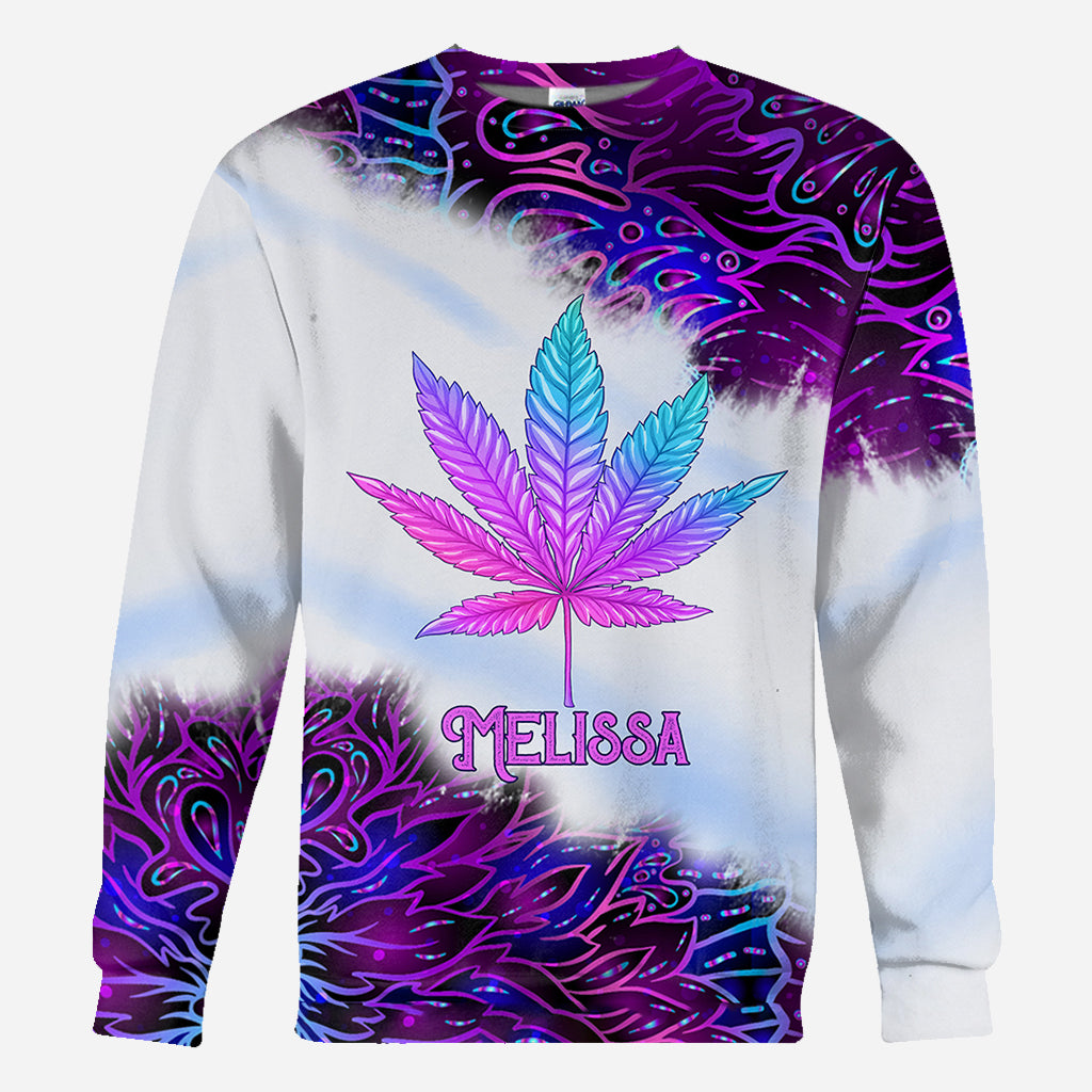Purple Gradient Psychedelic Leaf - Personalized Weed All Over Shirt