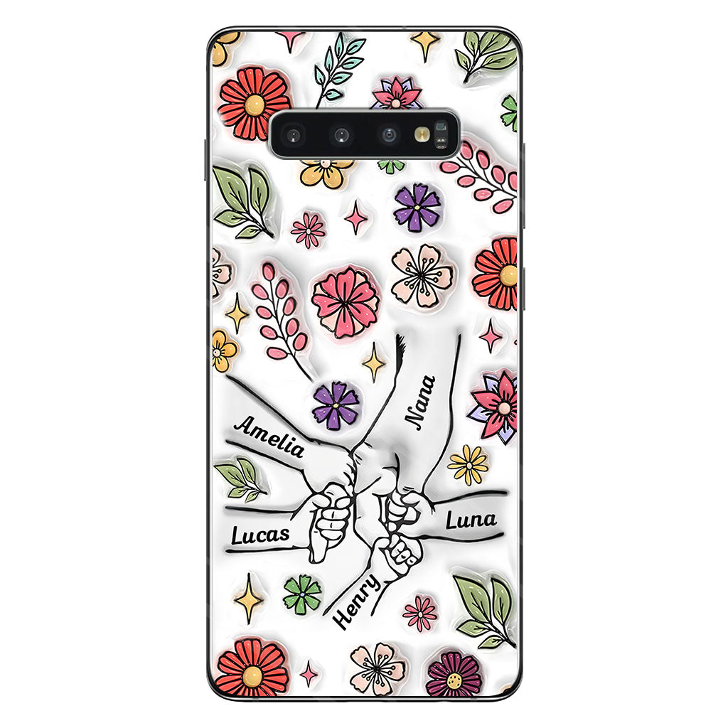 Coque de téléphone personnalisée pour grand-mère avec motif floral printanier et mains qui se tiennent - Mamie et maman