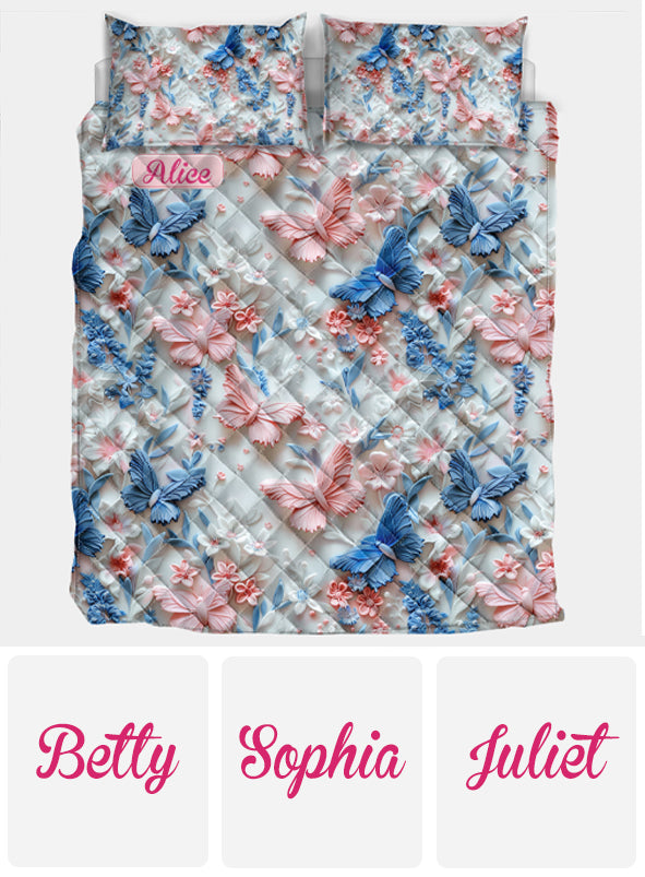 Pink And Blue Butterflies - Personalized Butterfly Quilt Set