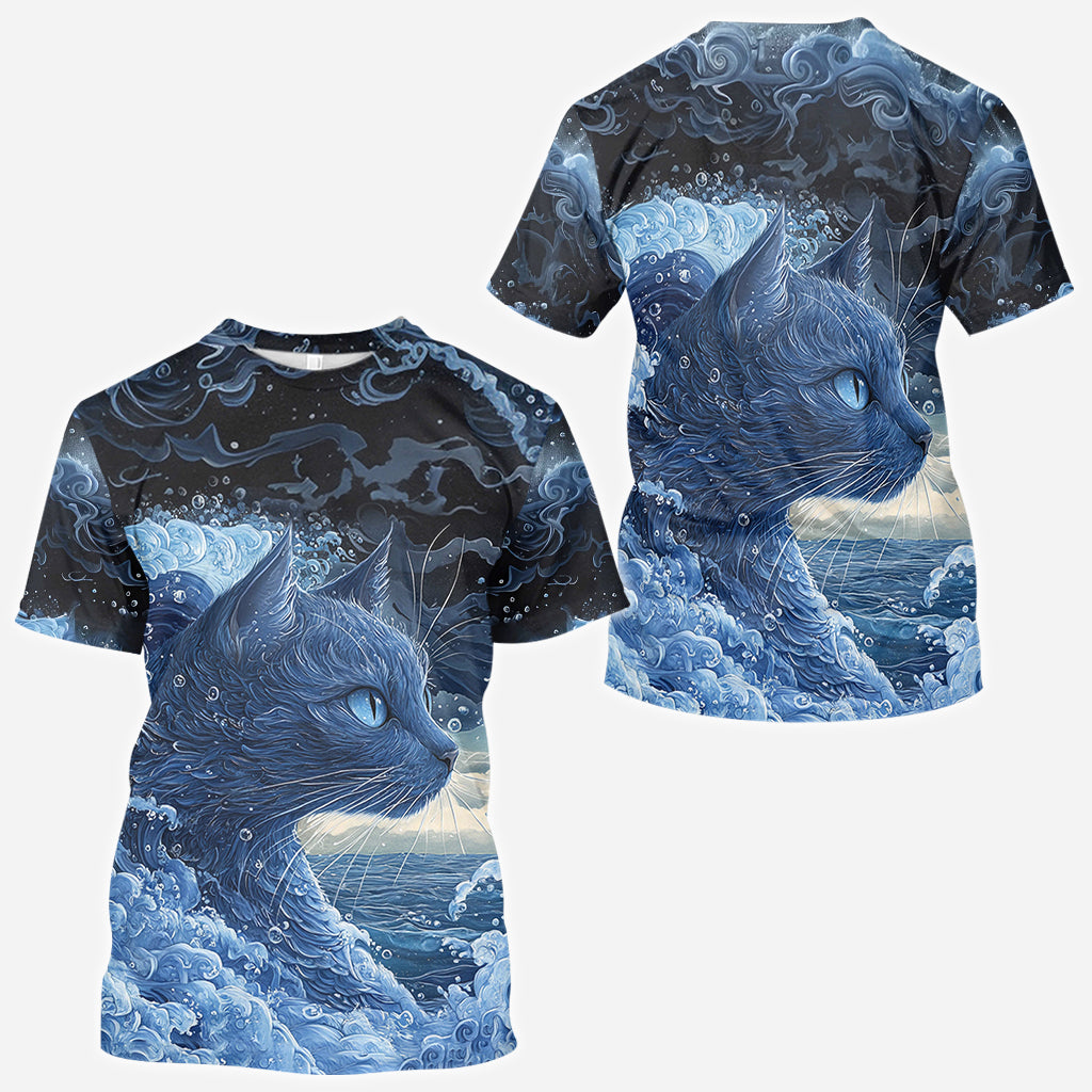 T-shirt à motif chat bleu - La vague du chat bleu