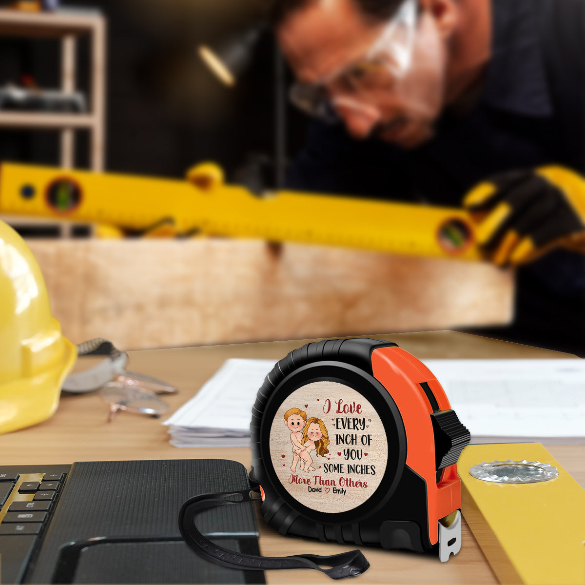 Je t'aime de tout mon cœur - Mètre ruban personnalisé pour couples
