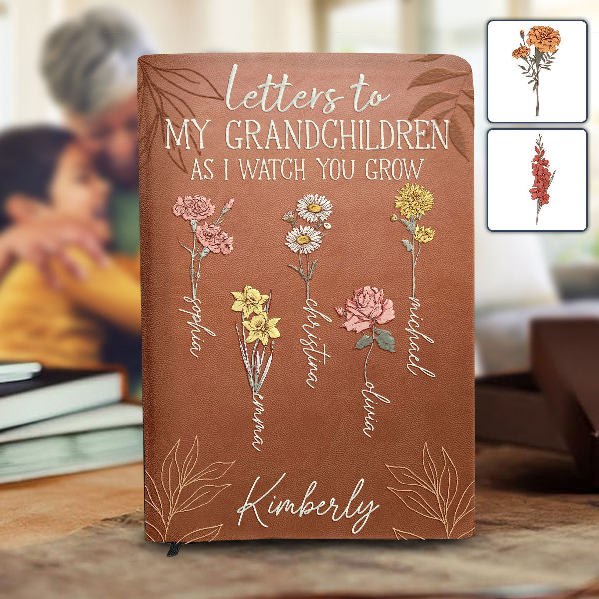 Lettres à mes petits-enfants : « D’abord maman, maintenant grand-mère » - Carnet de notes personnalisé en cuir pour grand-mère