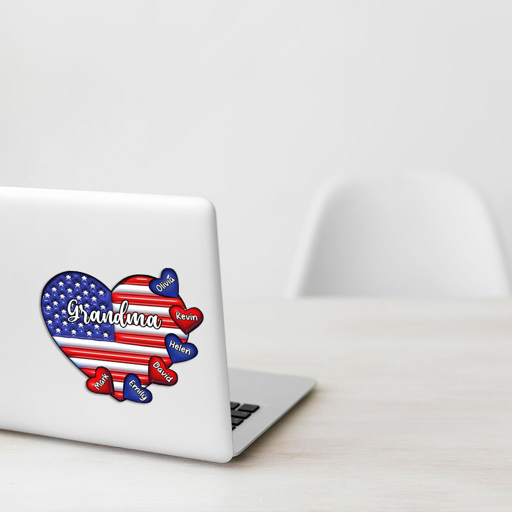Grandma & Grandkids Puff Heart Flag - Personalized Grandma Decal Die Cut