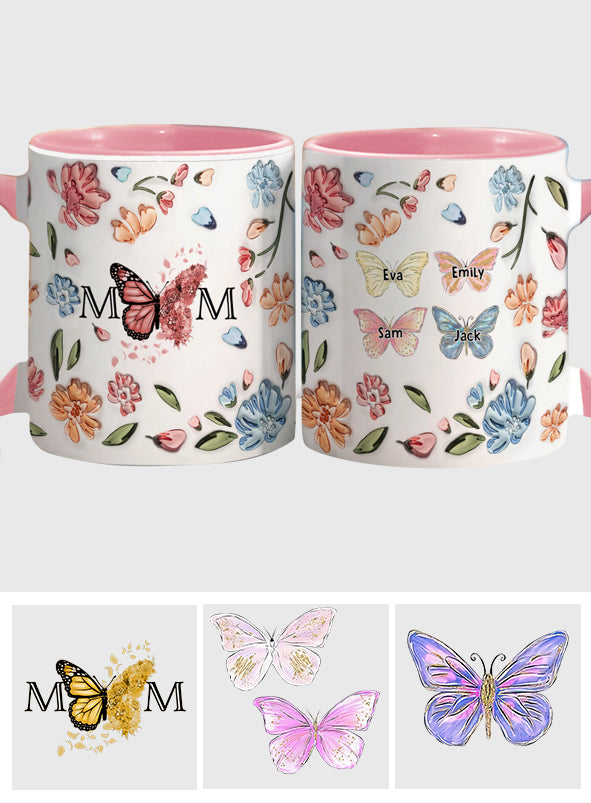 Mug personnalisé « Papillon pastel à fleurs » pour maman