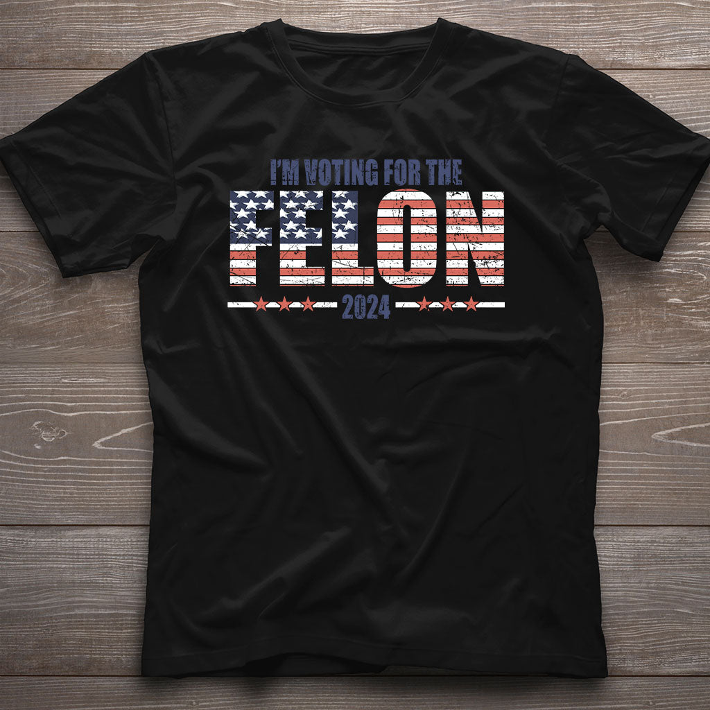 T-shirt « Je vote pour le criminel », T-shirt MAGA 2024, T-shirt humoristique politique 2024, T-shirt drapeau américain Trump pour les élections