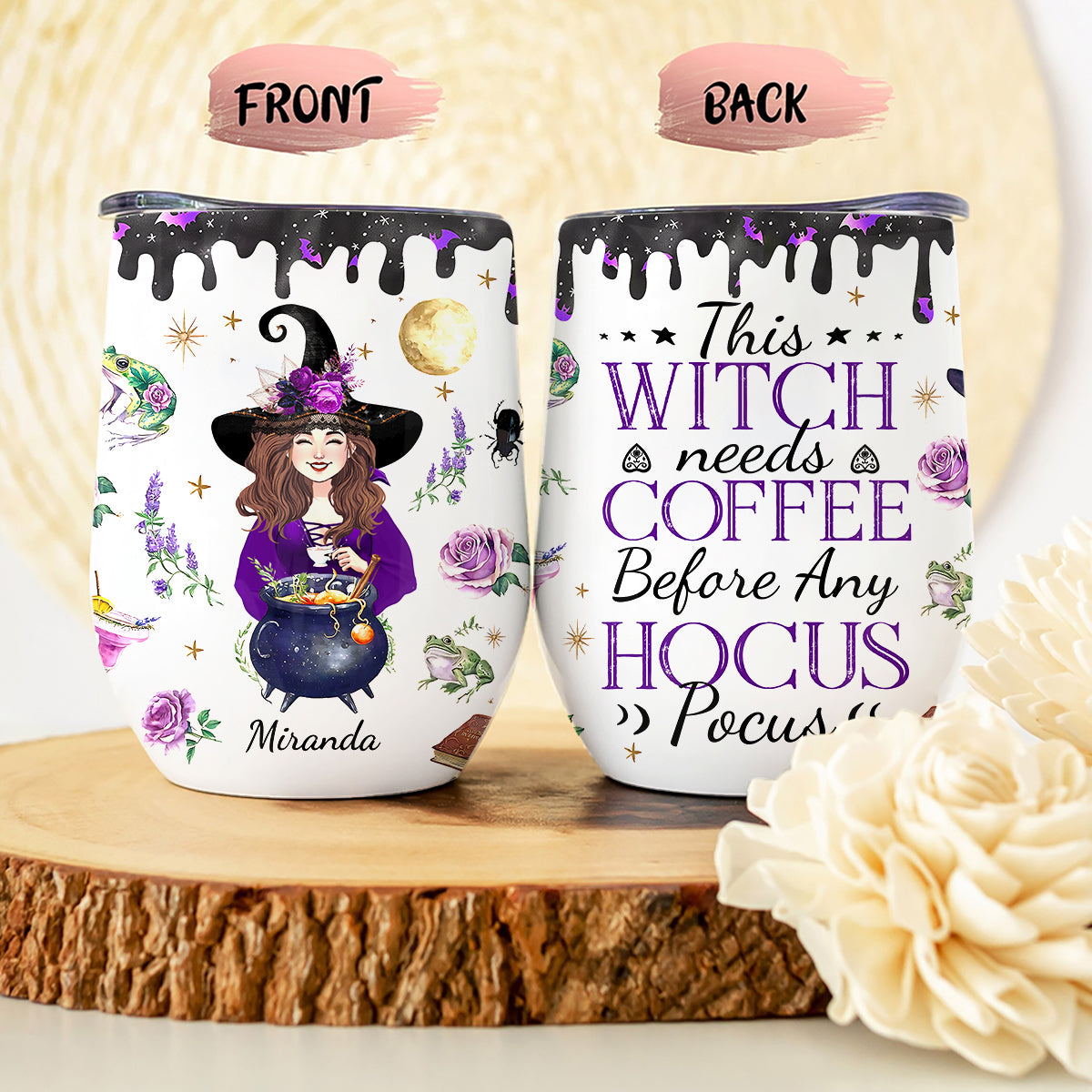 This Witch Need Coffee Before Any Hocus Pocus - Personalized Witch Wine Tumbler