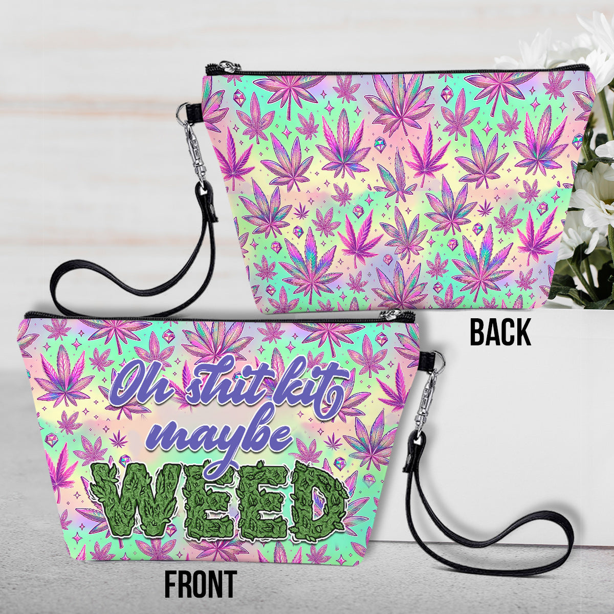 Mother Shite Maybe 420 - Sac fourre-tout et trousse de toilette en toile personnalisée sur le thème du cannabis
