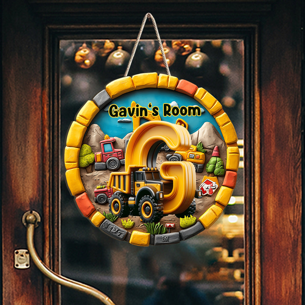 Construction Vehicles Letter - Personalized Kid Custom Shaped Wood Sign