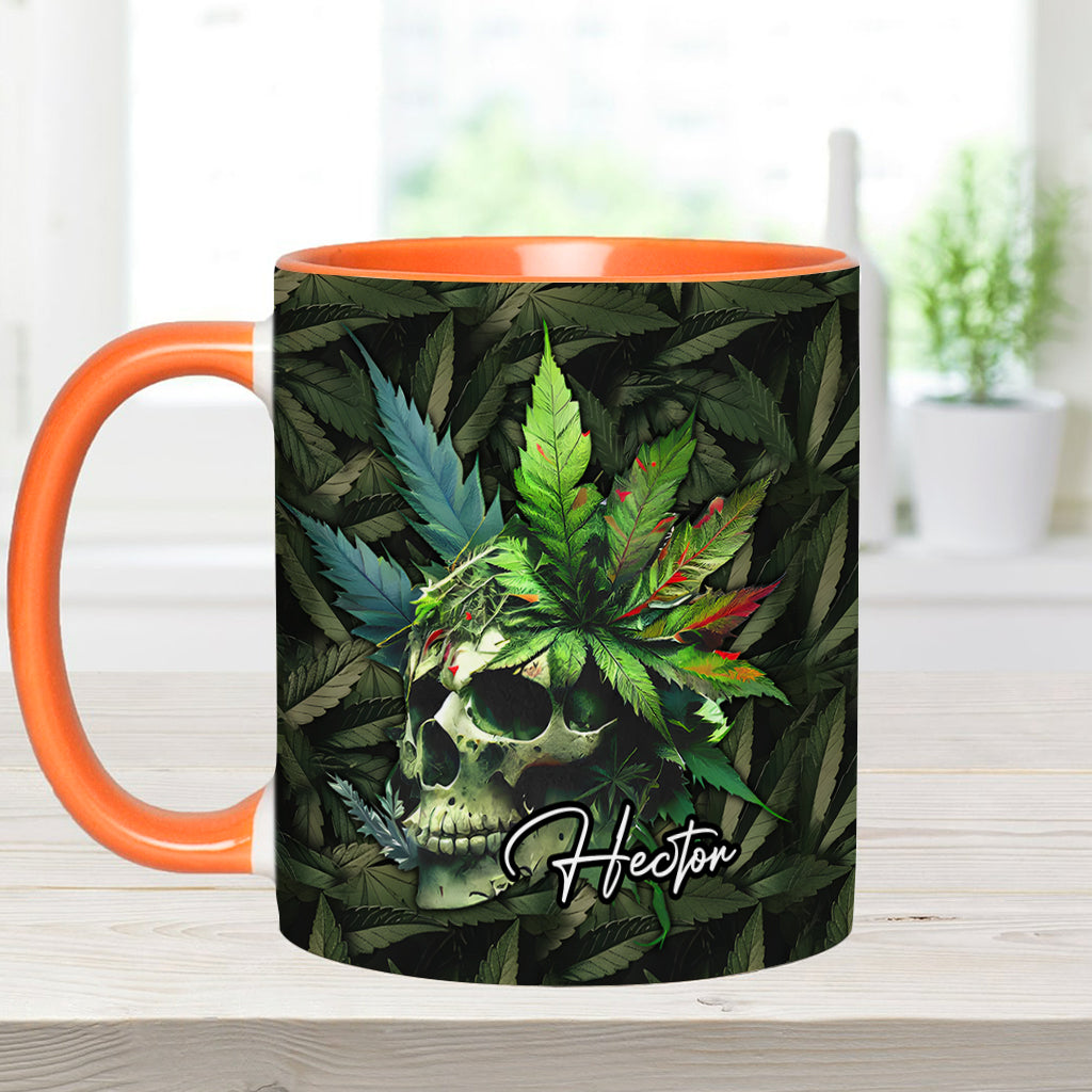 Skull Green Leaf - Personalized Weed Accent Mug