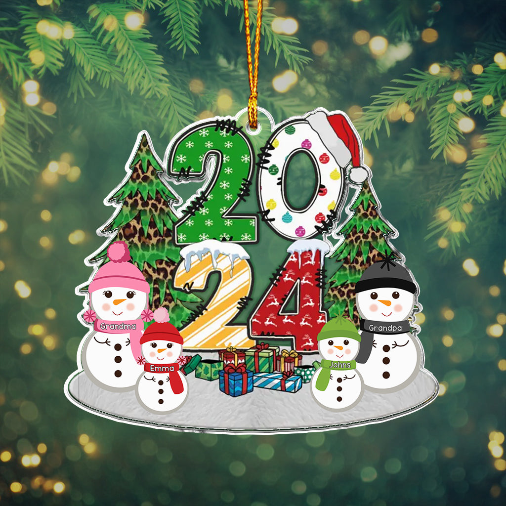 Lovely Snowman Grandkids - Personalized Grandma Custom Shaped Ornament