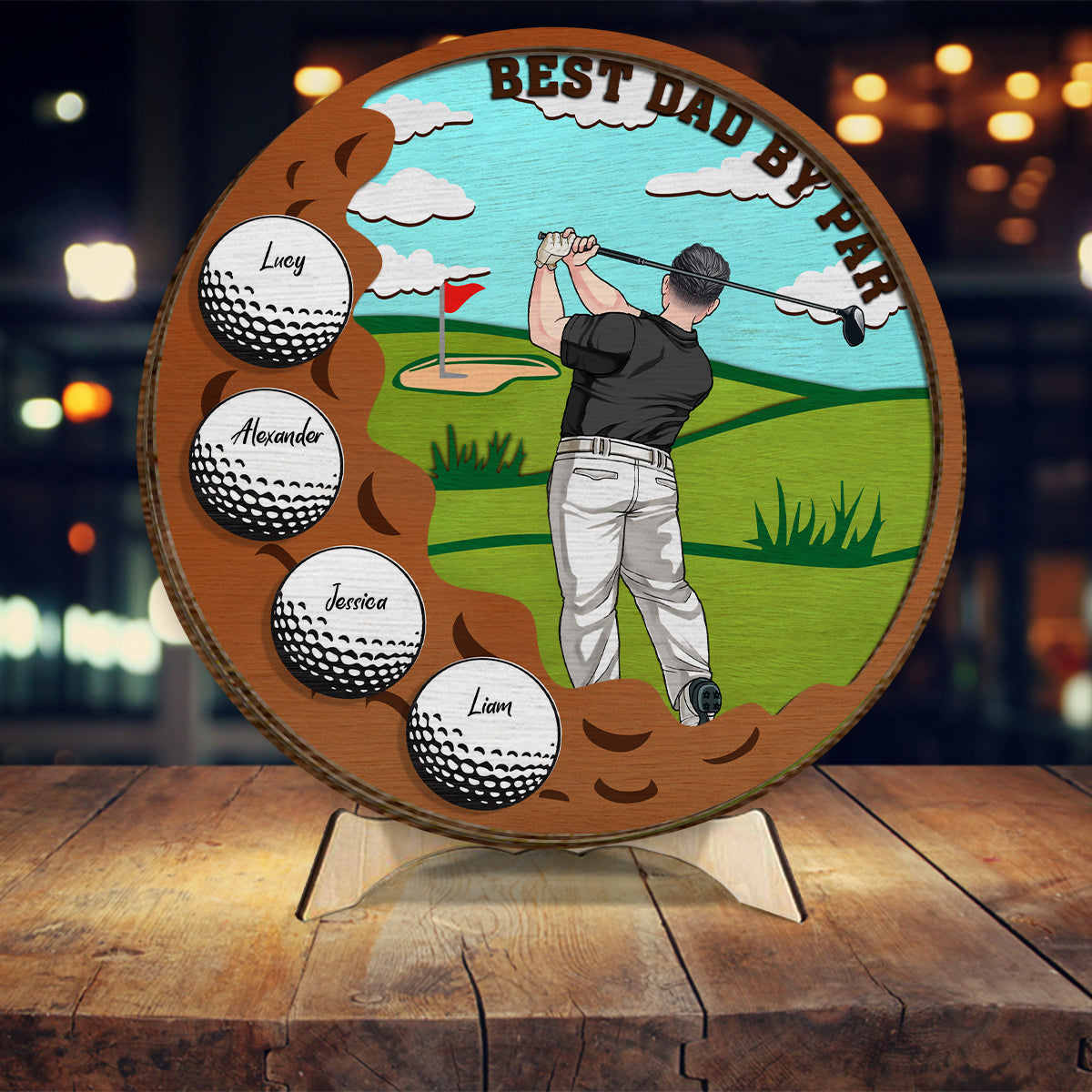 Meilleur papa par Par - Plaque en bois personnalisée à 2 couches « Papa »