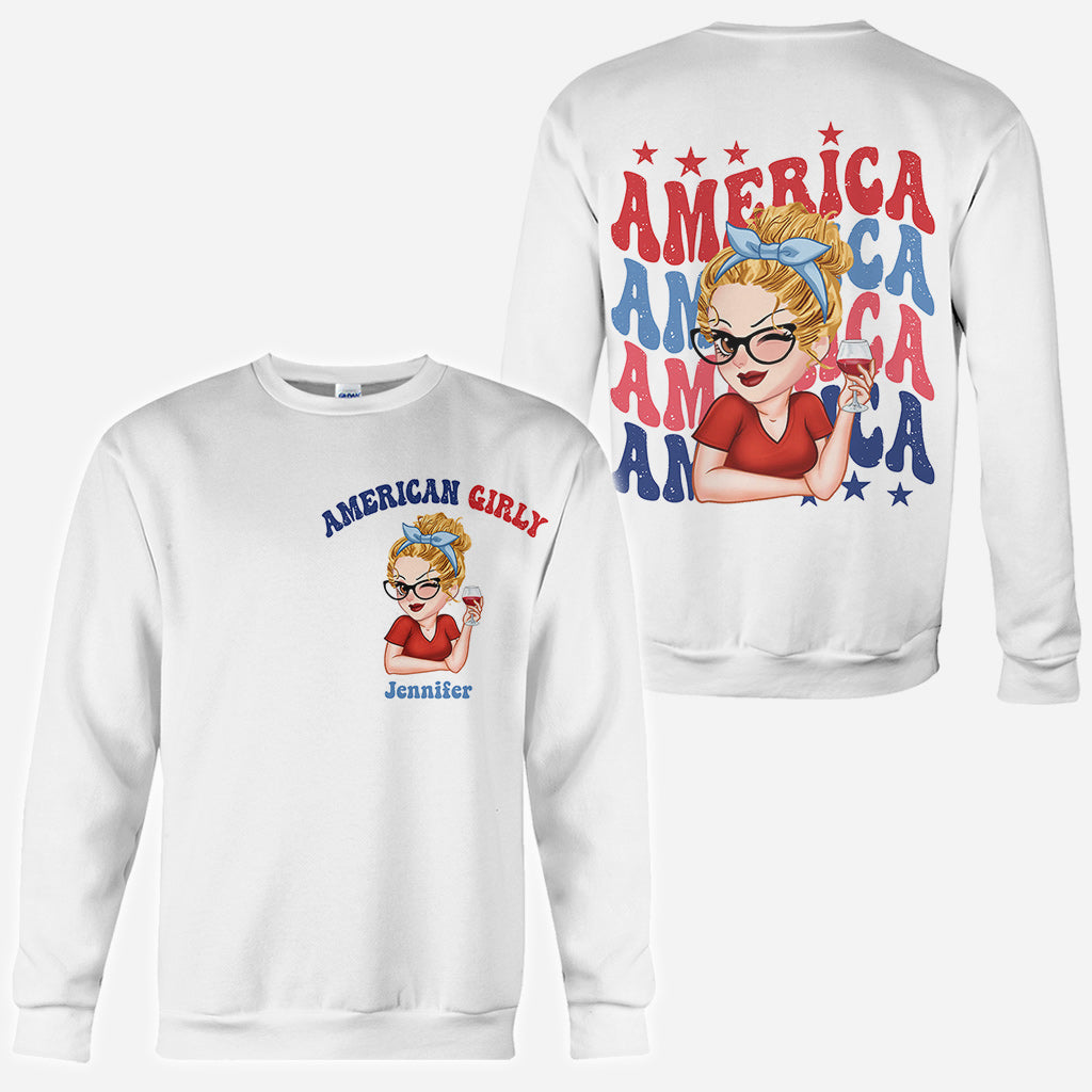 T-shirt personnalisé American Girly pour la fête nationale américaine (4 juillet).