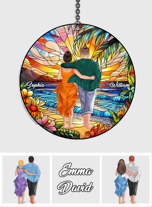 Coucher de soleil romantique - Ornement attrape-soleil personnalisé pour couple, à suspendre à la fenêtre, pour un couple. 